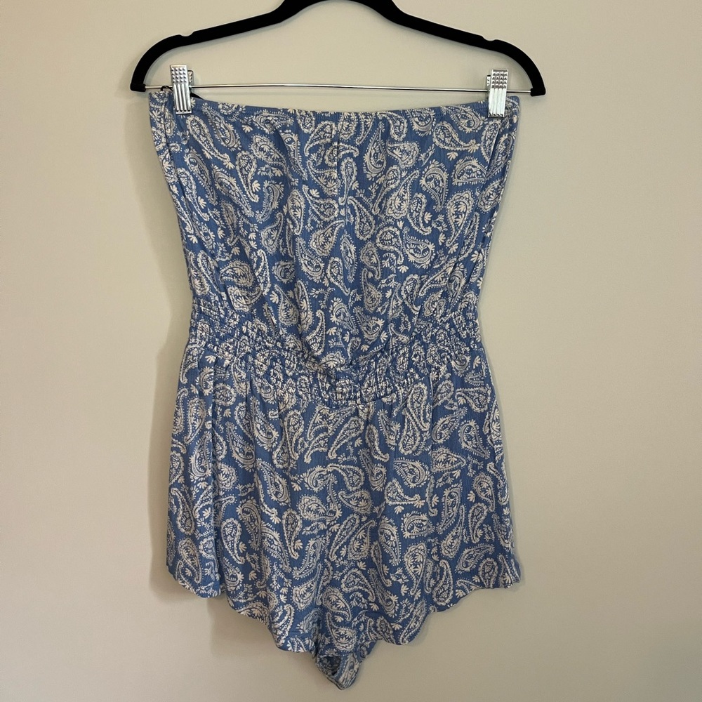 Forever 21 - Blue Paisley Romper - Strapless Top - Small